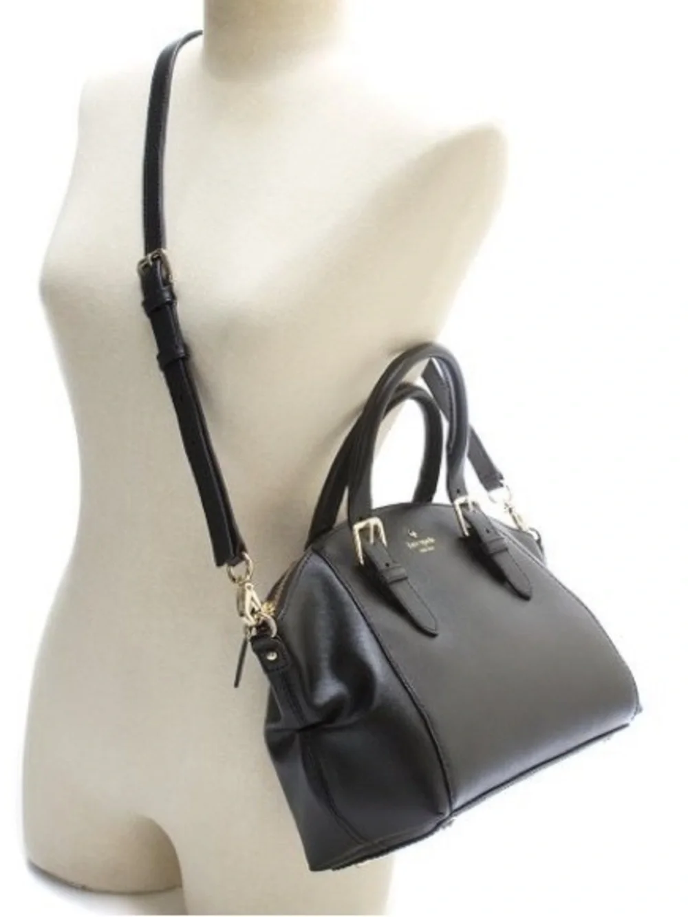 kate spade black leather double-handle satchel with gold hardware. Gift. NWT